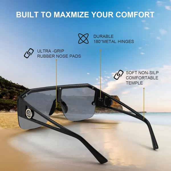 FEISEDY Women Men Sunglasse Square Flat Top Big Frame UV400 Sun Glasses Oversized B2765Black