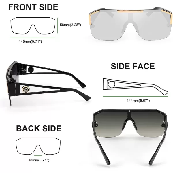 FEISEDY Women Men Sunglasse Square Flat Top Big Frame UV400 Sun Glasses Oversized B2765Black Frame Grey Lens