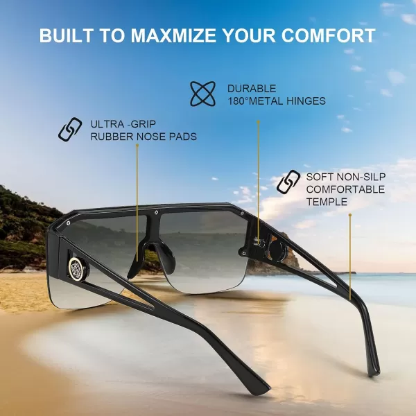 FEISEDY Women Men Sunglasse Square Flat Top Big Frame UV400 Sun Glasses Oversized B2765Black Frame Grey Lens