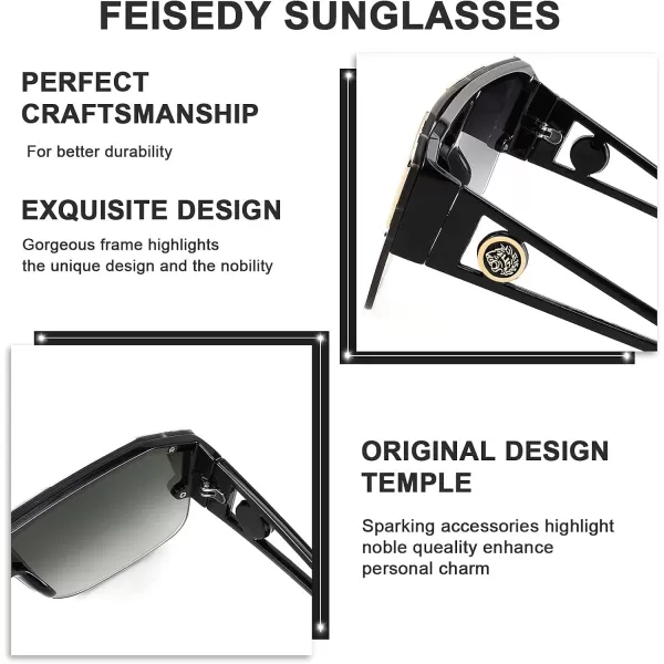 FEISEDY Women Men Sunglasse Square Flat Top Big Frame UV400 Sun Glasses Oversized B2765Black Frame Grey Lens