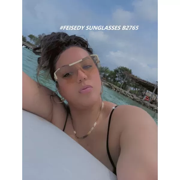 FEISEDY Women Men Sunglasse Square Flat Top Big Frame UV400 Sun Glasses Oversized B2765Champagne Pink