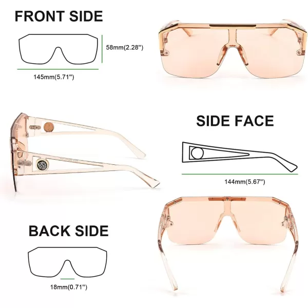 FEISEDY Women Men Sunglasse Square Flat Top Big Frame UV400 Sun Glasses Oversized B2765Champagne Pink