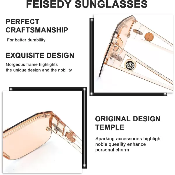 FEISEDY Women Men Sunglasse Square Flat Top Big Frame UV400 Sun Glasses Oversized B2765Champagne Pink