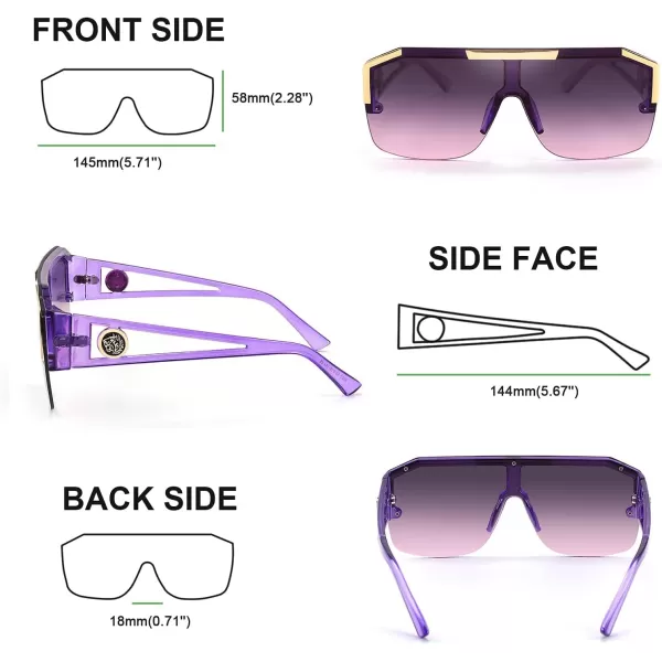 FEISEDY Women Men Sunglasse Square Flat Top Big Frame UV400 Sun Glasses Oversized B2765Crystal Violet