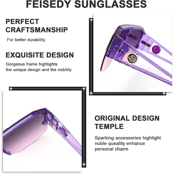 FEISEDY Women Men Sunglasse Square Flat Top Big Frame UV400 Sun Glasses Oversized B2765Crystal Violet
