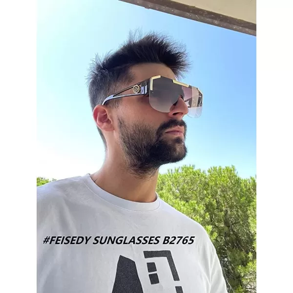 FEISEDY Women Men Sunglasse Square Flat Top Big Frame UV400 Sun Glasses Oversized B2765Crystal Violet