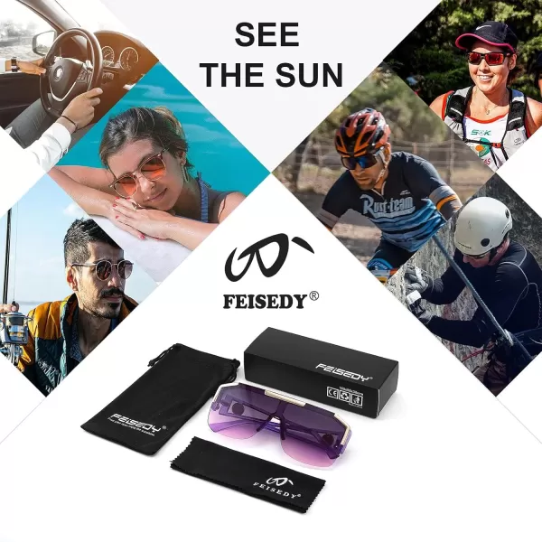 FEISEDY Women Men Sunglasse Square Flat Top Big Frame UV400 Sun Glasses Oversized B2765Crystal Violet