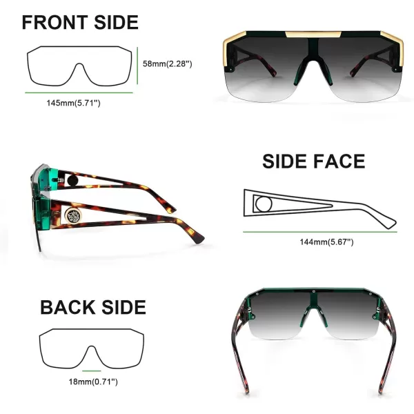 FEISEDY Women Men Sunglasse Square Flat Top Big Frame UV400 Sun Glasses Oversized B2765Green Frame Gradient Grey Lens
