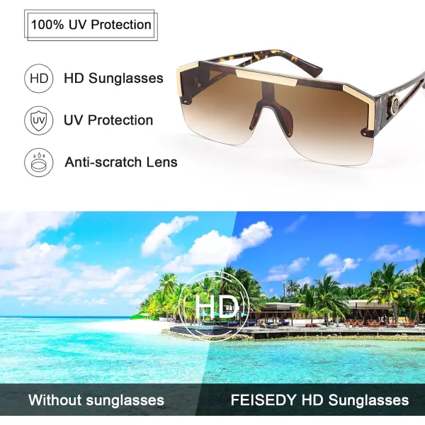 FEISEDY Women Men Sunglasse Square Flat Top Big Frame UV400 Sun Glasses Oversized B2765Leoperd