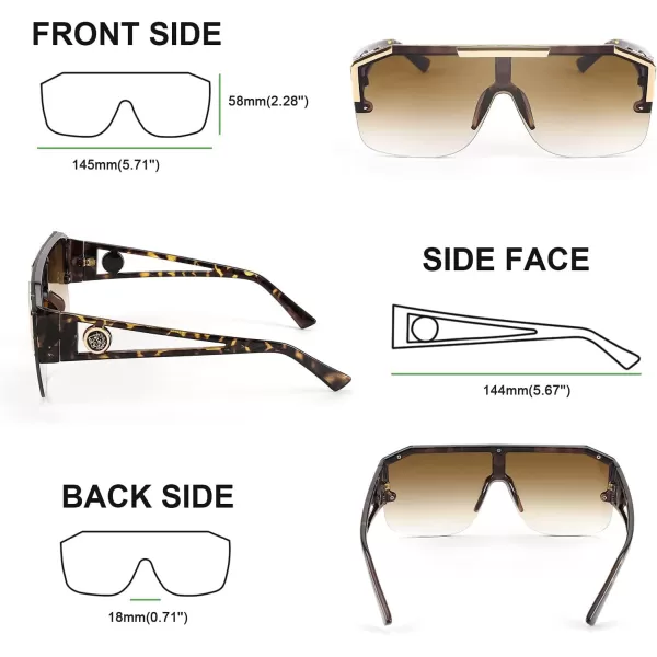 FEISEDY Women Men Sunglasse Square Flat Top Big Frame UV400 Sun Glasses Oversized B2765Leoperd