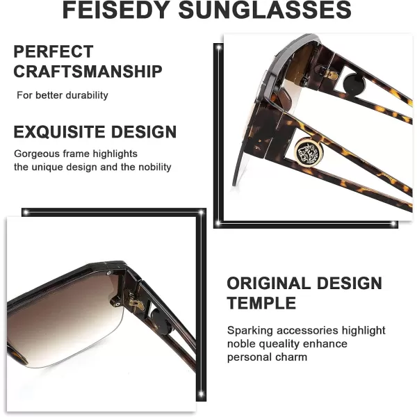 FEISEDY Women Men Sunglasse Square Flat Top Big Frame UV400 Sun Glasses Oversized B2765Leoperd