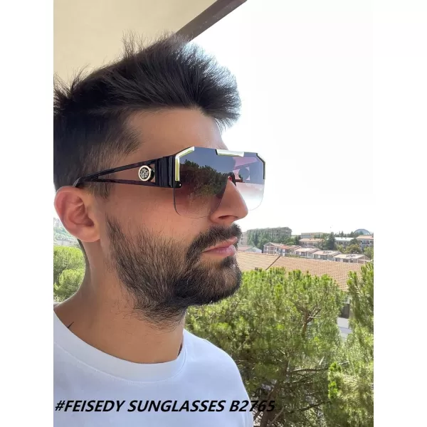 FEISEDY Women Men Sunglasse Square Flat Top Big Frame UV400 Sun Glasses Oversized B2765Leoperd
