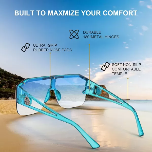 FEISEDY Women Men Sunglasse Square Flat Top Big Frame UV400 Sun Glasses Oversized B2765Light Blue