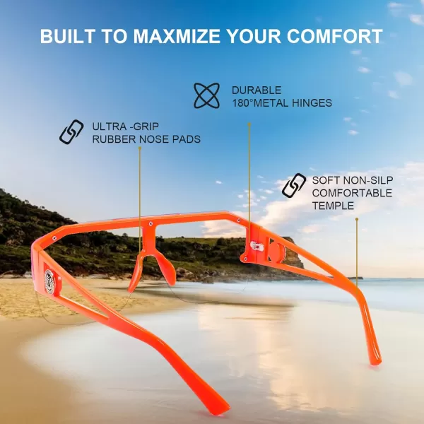FEISEDY Women Men Sunglasse Square Flat Top Big Frame UV400 Sun Glasses Oversized B2765Orange Frame
