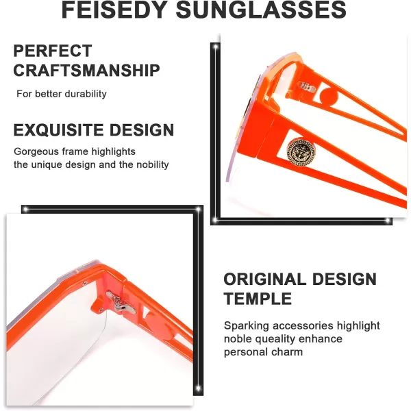 FEISEDY Women Men Sunglasse Square Flat Top Big Frame UV400 Sun Glasses Oversized B2765Orange Frame