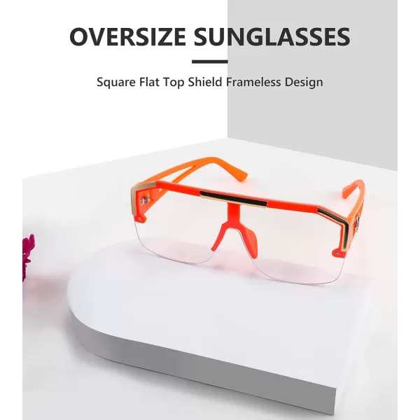 FEISEDY Women Men Sunglasse Square Flat Top Big Frame UV400 Sun Glasses Oversized B2765Orange Frame