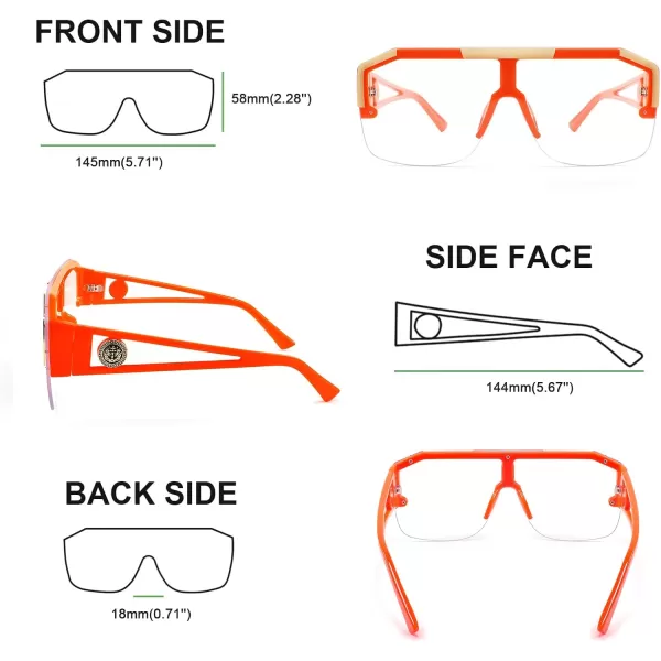 FEISEDY Women Men Sunglasse Square Flat Top Big Frame UV400 Sun Glasses Oversized B2765Orange Frame