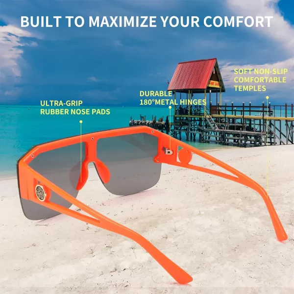 FEISEDY Women Men Sunglasse Square Flat Top Big Frame UV400 Sun Glasses Oversized B2765Orange Frame With Grey Lens