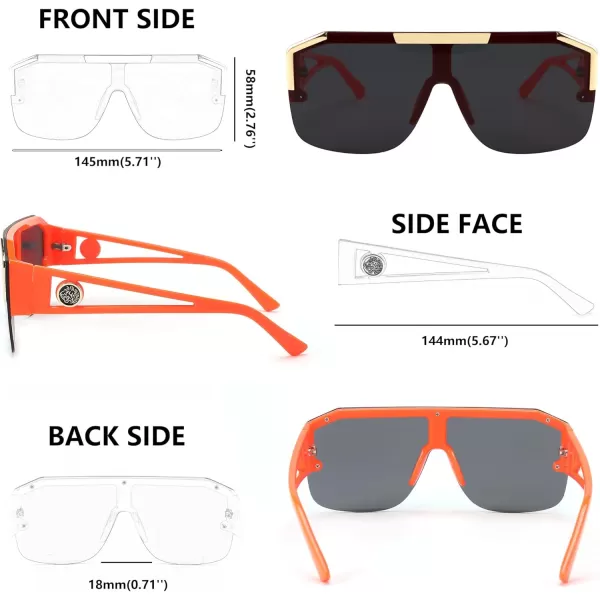 FEISEDY Women Men Sunglasse Square Flat Top Big Frame UV400 Sun Glasses Oversized B2765Orange Frame With Grey Lens