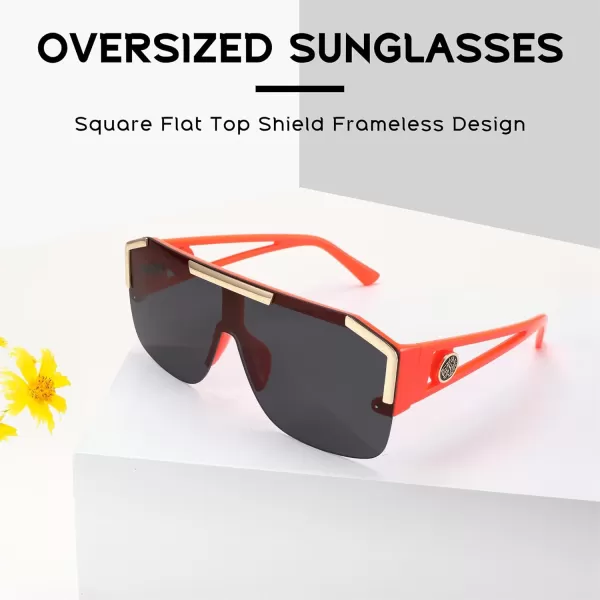 FEISEDY Women Men Sunglasse Square Flat Top Big Frame UV400 Sun Glasses Oversized B2765Orange Frame With Grey Lens