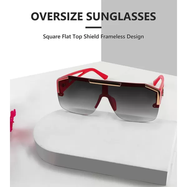 FEISEDY Women Men Sunglasse Square Flat Top Big Frame UV400 Sun Glasses Oversized B2765Wine Frame Gradient Grey Lens