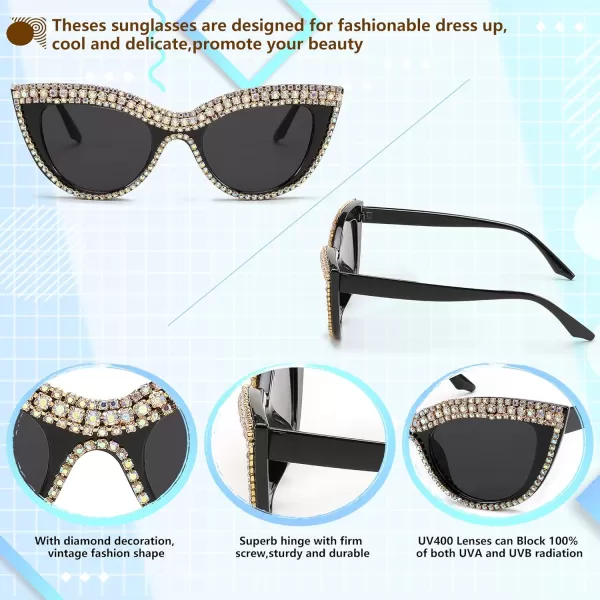 FEISEDY Women Oversized Diamond Sunglasses Fashion Cat Eye Rhinestone Sunglasses Jeweled Frame Costume Party B2360Black Colored Diamond