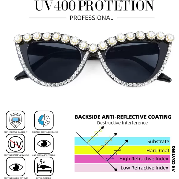 FEISEDY Women Oversized Diamond Sunglasses Fashion Cat Eye Rhinestone Sunglasses Jeweled Frame Costume Party B2360Flower Diamond