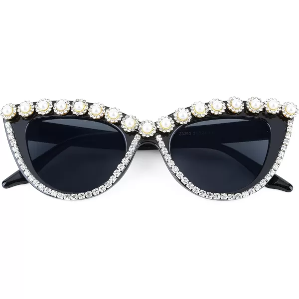 FEISEDY Women Oversized Diamond Sunglasses Fashion Cat Eye Rhinestone Sunglasses Jeweled Frame Costume Party B2360Flower Diamond