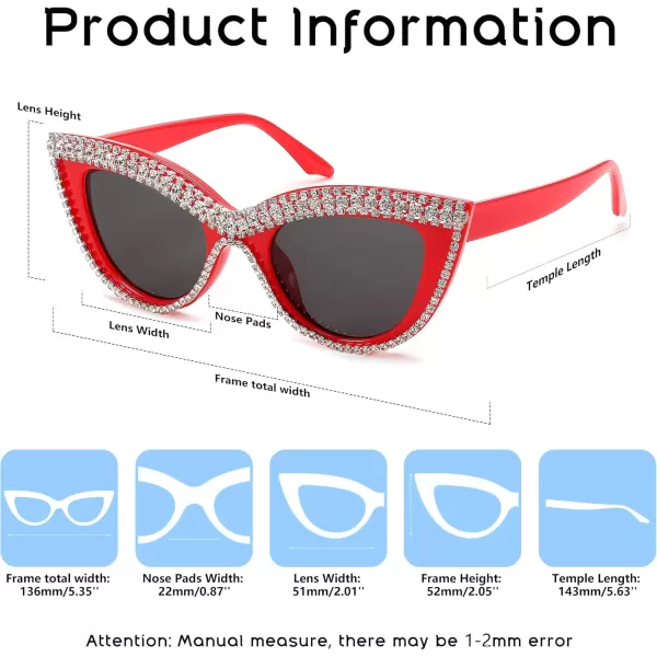 FEISEDY Women Oversized Diamond Sunglasses Fashion Cat Eye Rhinestone Sunglasses Jeweled Frame Costume Party B2360Red Stripe Diamond