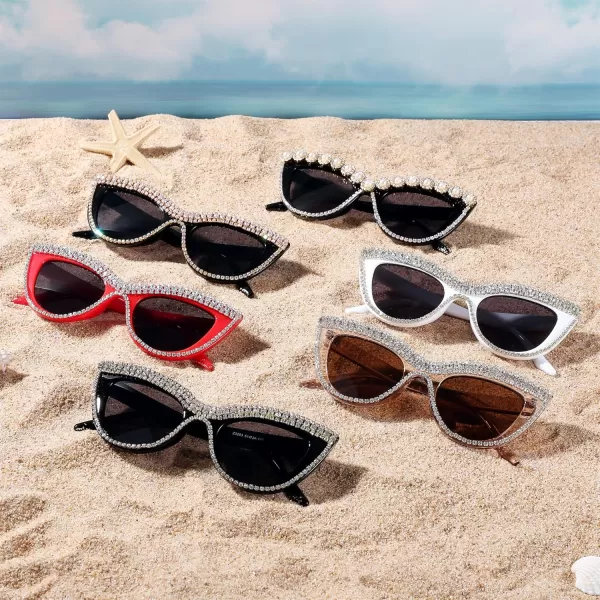 FEISEDY Women Oversized Diamond Sunglasses Fashion Cat Eye Rhinestone Sunglasses Jeweled Frame Costume Party B2360Red Stripe Diamond