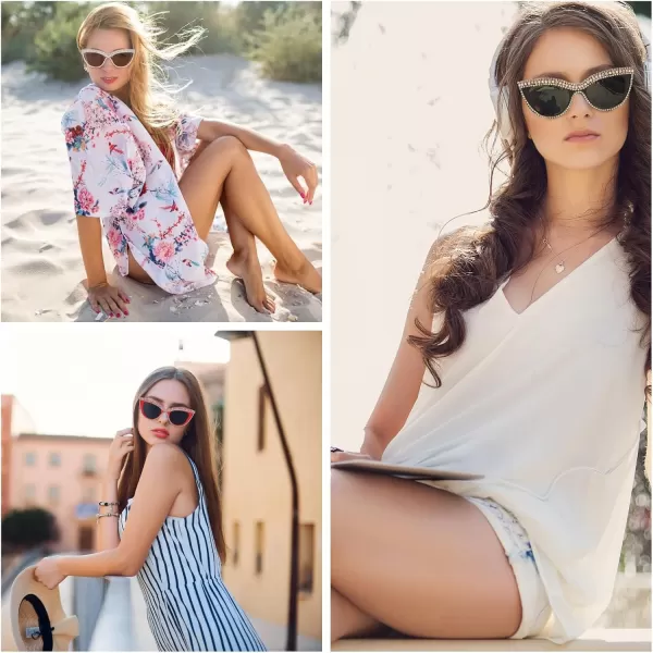 FEISEDY Women Oversized Diamond Sunglasses Fashion Cat Eye Rhinestone Sunglasses Jeweled Frame Costume Party B2360Stripe Diamond
