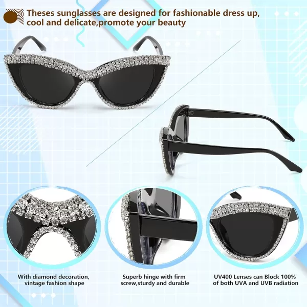 FEISEDY Women Oversized Diamond Sunglasses Fashion Cat Eye Rhinestone Sunglasses Jeweled Frame Costume Party B2360Stripe Diamond