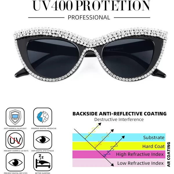 FEISEDY Women Oversized Diamond Sunglasses Fashion Cat Eye Rhinestone Sunglasses Jeweled Frame Costume Party B2360Stripe Diamond