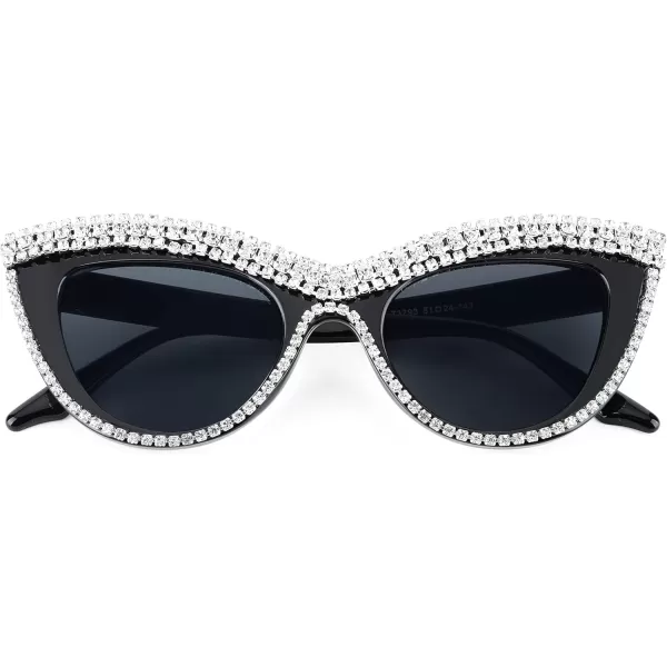 FEISEDY Women Oversized Diamond Sunglasses Fashion Cat Eye Rhinestone Sunglasses Jeweled Frame Costume Party B2360Stripe Diamond
