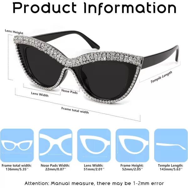 FEISEDY Women Oversized Diamond Sunglasses Fashion Cat Eye Rhinestone Sunglasses Jeweled Frame Costume Party B2360Stripe Diamond