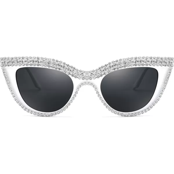 FEISEDY Women Oversized Diamond Sunglasses Fashion Cat Eye Rhinestone Sunglasses Jeweled Frame Costume Party B2360White Stripe Diamond