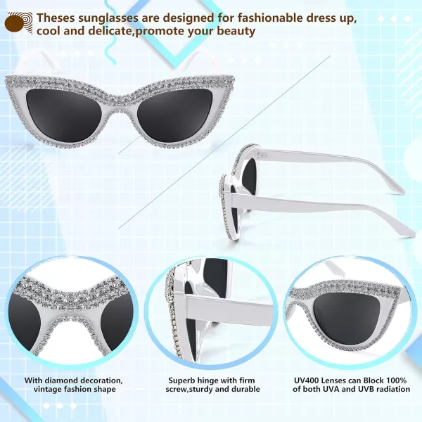FEISEDY Women Oversized Diamond Sunglasses Fashion Cat Eye Rhinestone Sunglasses Jeweled Frame Costume Party B2360White Stripe Diamond
