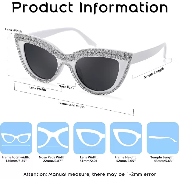 FEISEDY Women Oversized Diamond Sunglasses Fashion Cat Eye Rhinestone Sunglasses Jeweled Frame Costume Party B2360White Stripe Diamond