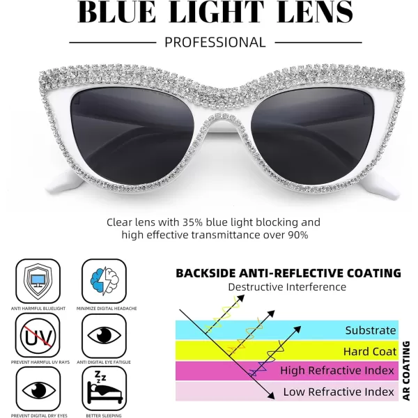 FEISEDY Women Oversized Diamond Sunglasses Fashion Cat Eye Rhinestone Sunglasses Jeweled Frame Costume Party B2360White Stripe Diamond