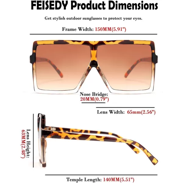 FEISEDY Women Square Oversized Sunglasses Flat Top Fashion Big Stylish Large Frame UV400 B253901 Leopard