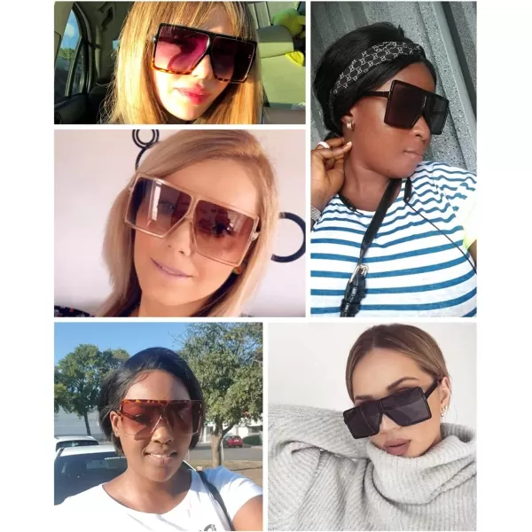 FEISEDY Women Square Oversized Sunglasses Flat Top Fashion Big Stylish Large Frame UV400 B253901 Leopard
