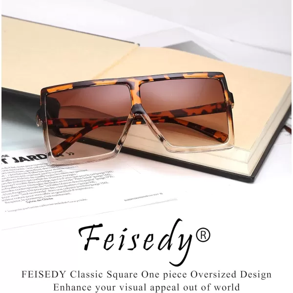 FEISEDY Women Square Oversized Sunglasses Flat Top Fashion Big Stylish Large Frame UV400 B253901 Leopard