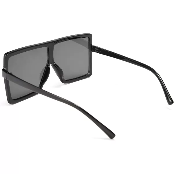 FEISEDY Women Square Oversized Sunglasses Flat Top Fashion Big Stylish Large Frame UV400 B253902 Black