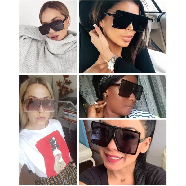 FEISEDY Women Square Oversized Sunglasses Flat Top Fashion Big Stylish Large Frame UV400 B253902 Black