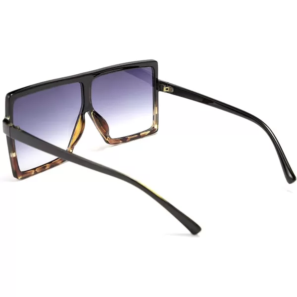 FEISEDY Women Square Oversized Sunglasses Flat Top Fashion Big Stylish Large Frame UV400 B253903 Leopardblack