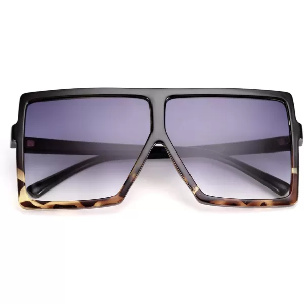 FEISEDY Women Square Oversized Sunglasses Flat Top Fashion Big Stylish Large Frame UV400 B253903 Leopardblack