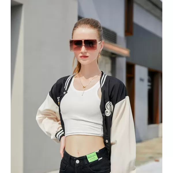 FEISEDY Women Square Oversized Sunglasses Flat Top Fashion Big Stylish Large Frame UV400 B253904 Champagne
