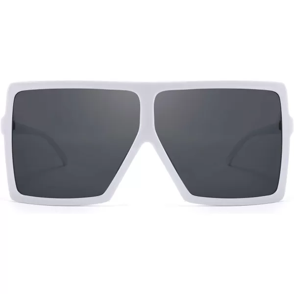 FEISEDY Women Square Oversized Sunglasses Flat Top Fashion Big Stylish Large Frame UV400 B253906 White