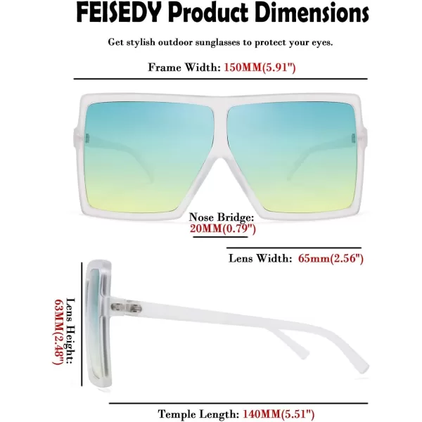 FEISEDY Women Square Oversized Sunglasses Flat Top Fashion Big Stylish Large Frame UV400 B253907 Green Ocean