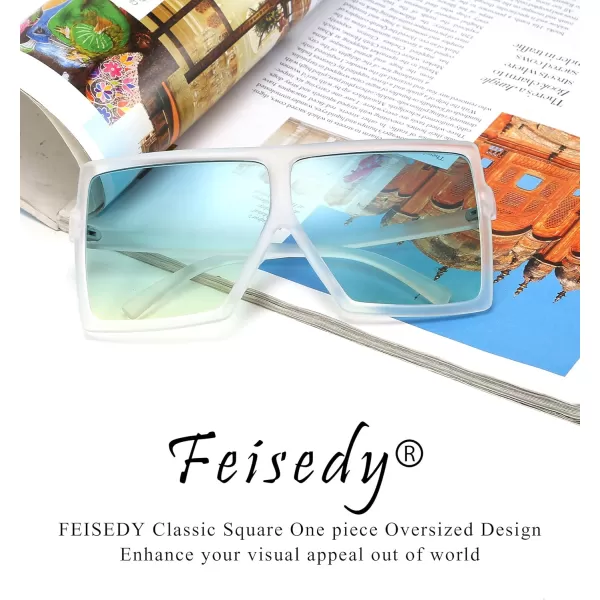FEISEDY Women Square Oversized Sunglasses Flat Top Fashion Big Stylish Large Frame UV400 B253907 Green Ocean